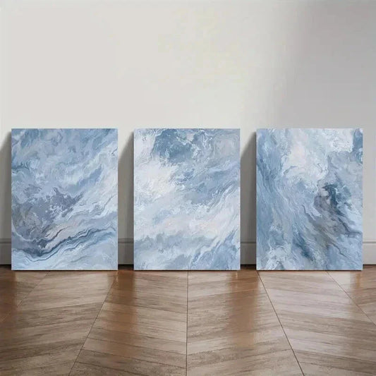 3pcs Elegant And Luxurious Blue Flowing Water Wall Art Set Canvas Framed 40x60cm - High Quality Print 100% Australian Made Wall Canvas Ready to Hang