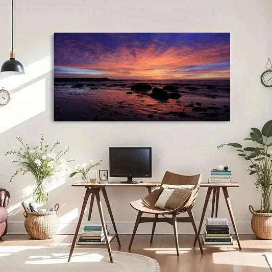 Ocean Sky Landscape Sunrise Wall Art Canvas Office Home Room Framed 120x60cm