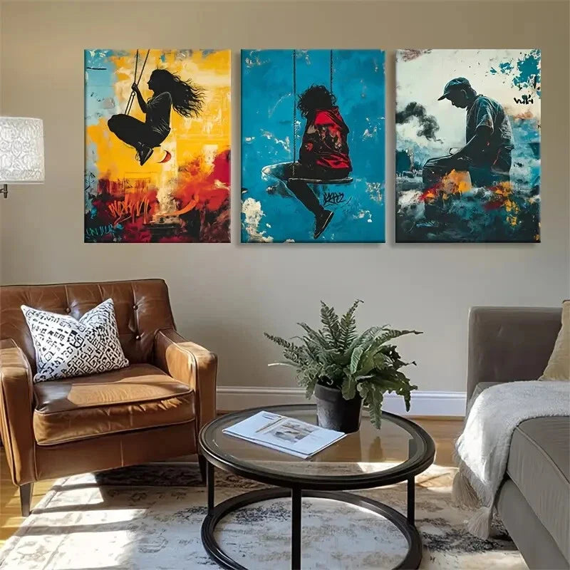 3pcs Street Girl Graffiti Dynamic Perfect Wall Art Set Canvas Framed 40x60cm - High Quality Print 100% Australian Made Wall Canvas Ready to Hang