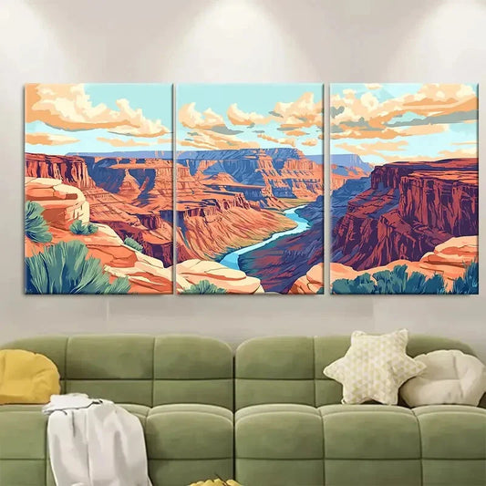 3pcs Vivid Orange & Blue Hues Scenic River Metal Print Ready to Hang Art