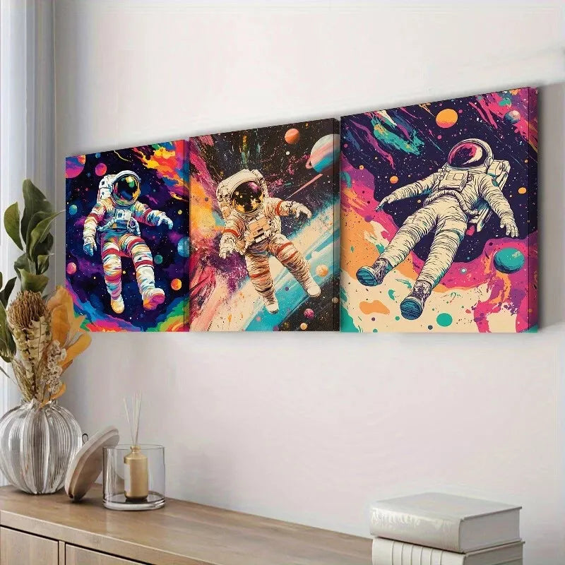 3pcss An Astronaut Floating In Space Wall Art Set Canvas Framed 40x60cm - High Quality Print 100% Australian Made Wall Canvas Ready to Hang