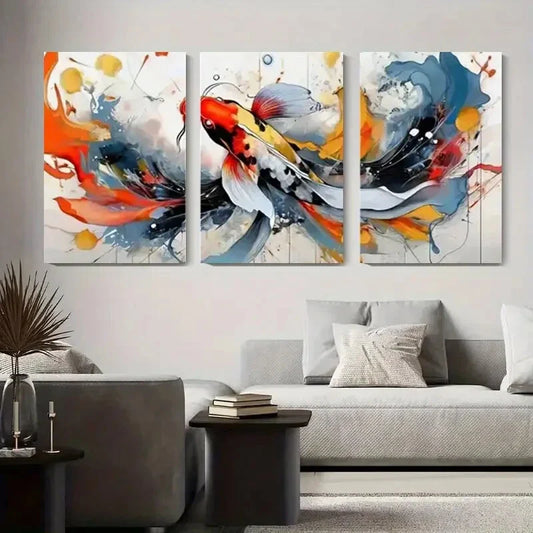 3pcs Colorful Watercolor Vibrant Nature Japanese Metal Print Ready to Hang Art