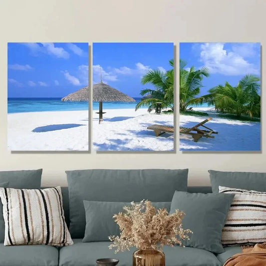 3pcs Beach Paradise Triptych Palm Trees & Sun Metal Print Ready to Hang Art