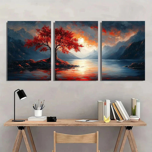 3pcs Acrylic Painting Nature Scenery Metal Print Ready to Hang Art