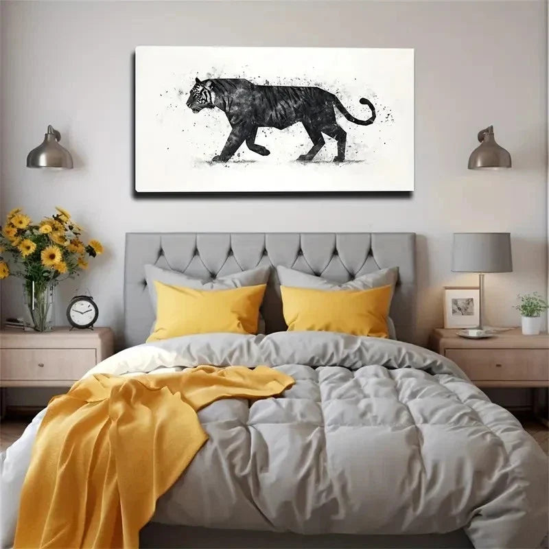 Splatter Black Tiger Suitable Wall Art Canvas Office Home Room Framed 80x45cm