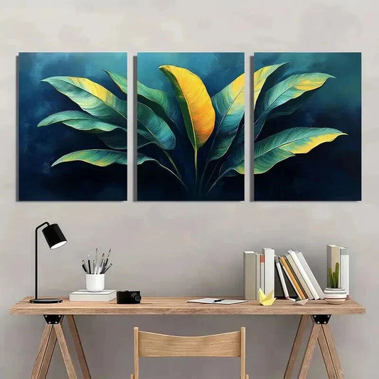 3pcs Vibrant Green Leaf Nature Themed Decor Wall Art Set Canvas Framed 40x60cm - High Quality Print 100% Australian Made Wall Canvas Ready to Hang