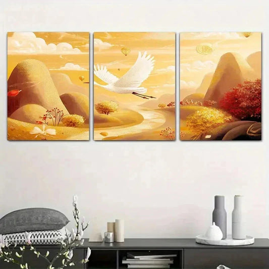 3pcs Landscape with White Swan & Sunlit Sky Wall Art Set Canvas Framed 40x60cm - High Quality Print 100% Australian Made Wall Canvas Ready to Hang