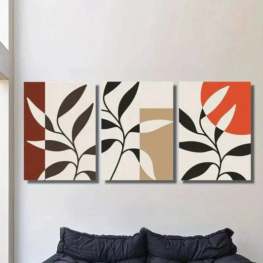 3pcs Abstract Geometric Design Botanical Leaf Wall Art Set Canvas Framed 40x60cm - High Quality Print 100% Australian Made Wall Canvas Ready to Hang