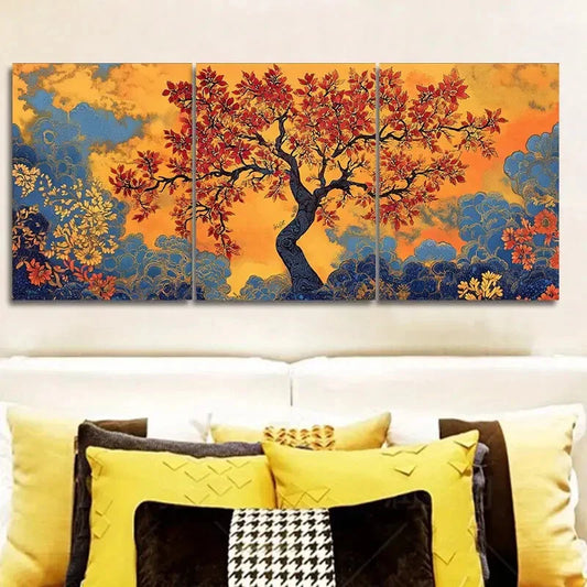3pcs Yellow flowers, trees Art Painting Metal Print Ready to Hang Art