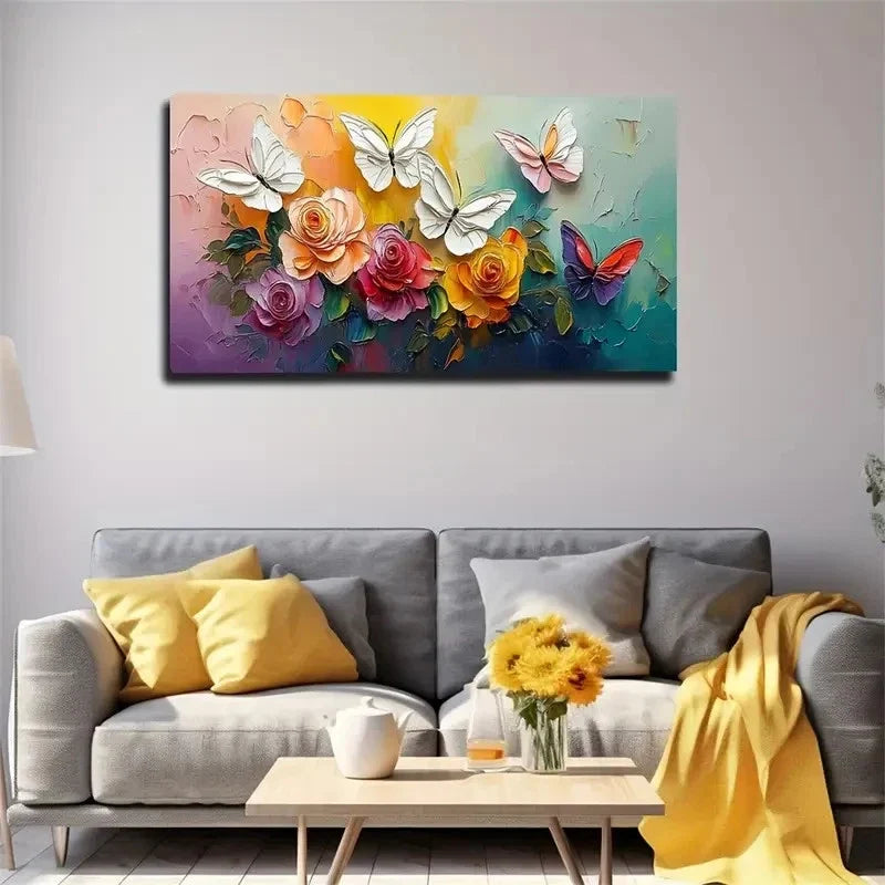 Flowers Blooming In Competition Wall Art Canvas Office Home Room Framed 80x45cm