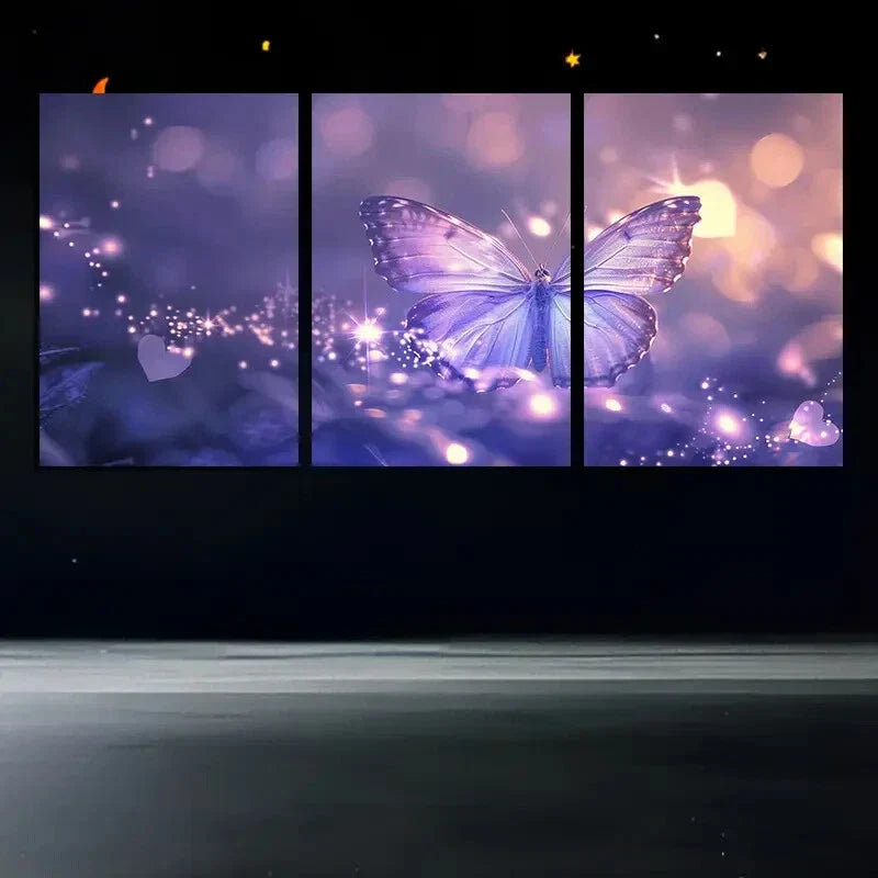 3pcs Butterfly Enchanted Garden Series Metal Print Ready to Hang Art