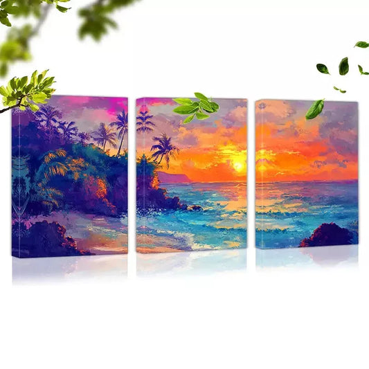 3pcs Charming Colorful Sunset Seaside View Wall Art Set Canvas Framed 40x60cm - High Quality Print 100% Australian Made Wall Canvas Ready to Hang