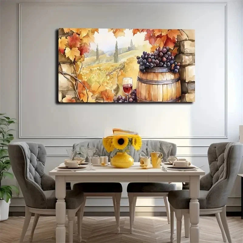Autumn Vineyard Suitable Wall Art Canvas Office Home Room Framed 80x45cm