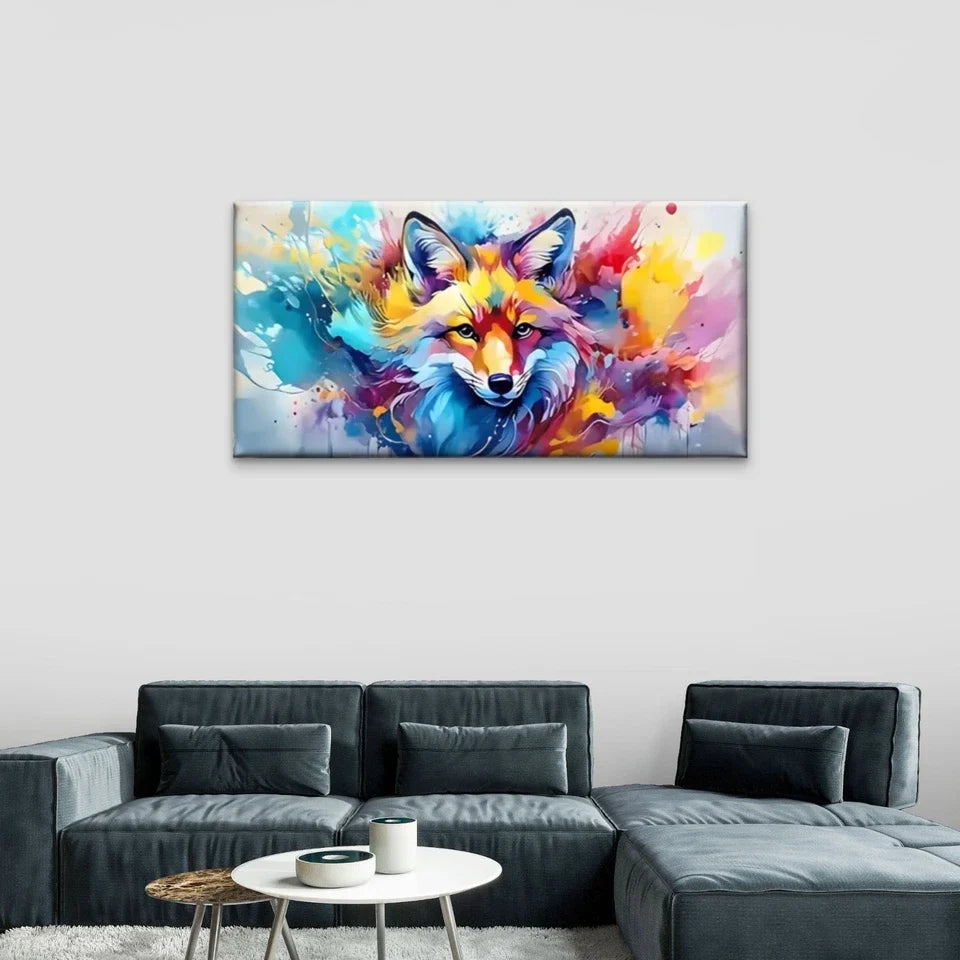 Colorful Foxes Abstract Wall Art Canvas Office Home Room Framed 80x45cm