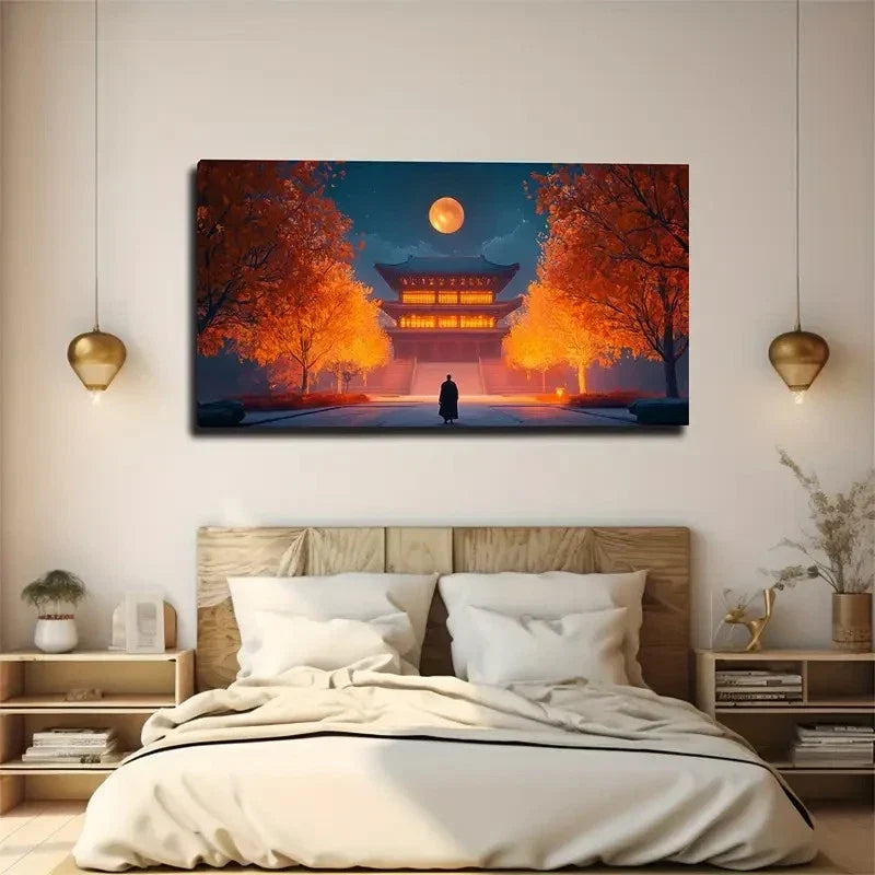 Featuring Moonlit Nights Trees Wall Art Canvas Office Home Room Framed 120x60cm