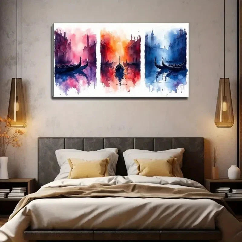 Boat Reflections Vibrant Wall Art Canvas Office Home Room Framed 120x60cm
