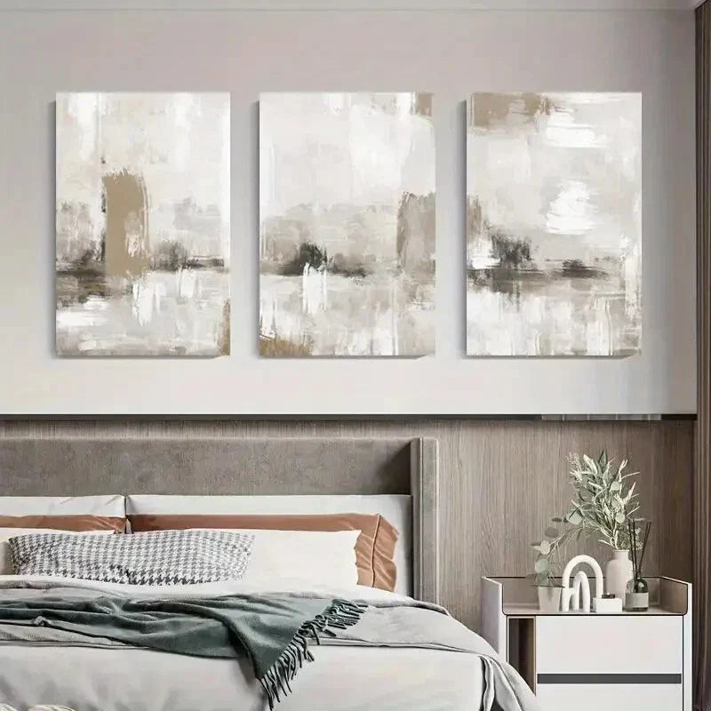 3pcs Abstract Beige Neutral Tone Metal Print Ready to Hang Art