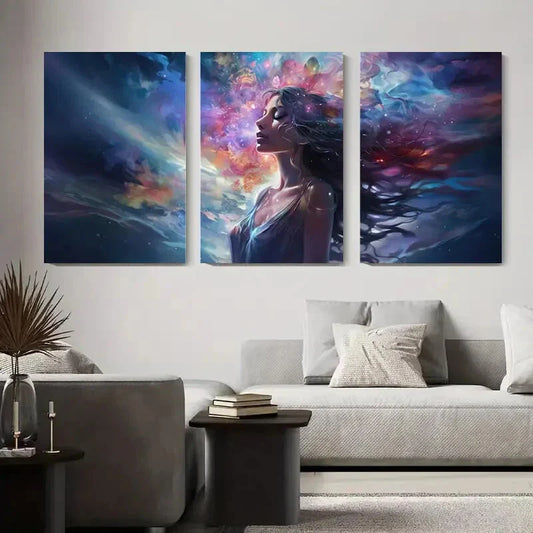 3pcs Vibrant Nebula Background, Metal Print Ready to Hang Art