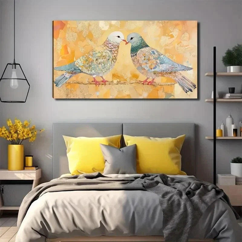 Pair Of Love Doves Perfect Wall Art Canvas Office Home Room Framed 80x45cm