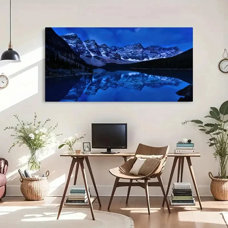 Serene Moraine Nature Pre-Dawn Wall Art Canvas Office Home Room Framed 80x45cm