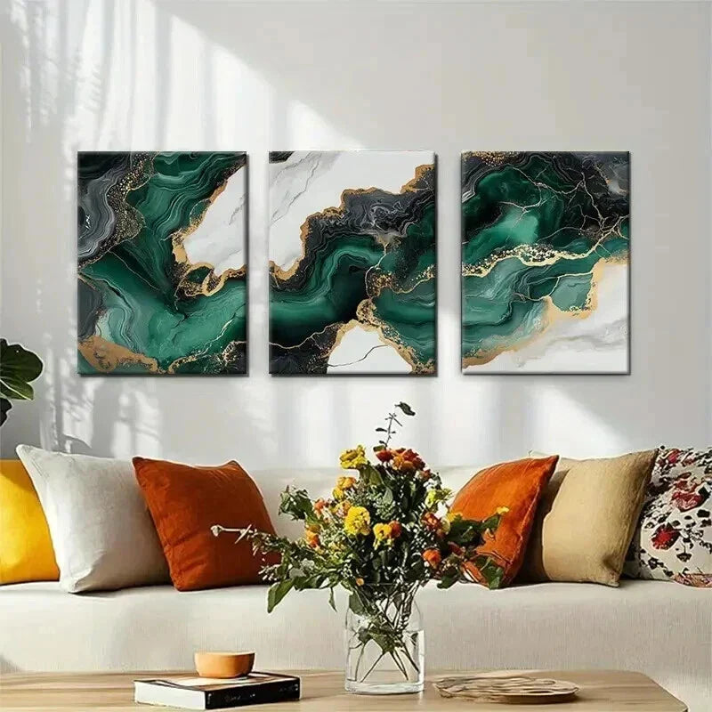 3pcs Green Marble Abstract Vein Texture Perfect Wall Art Set Canvas Framed 40x60cm - High Quality Print 100% Australian Made Wall Canvas Ready to Hang