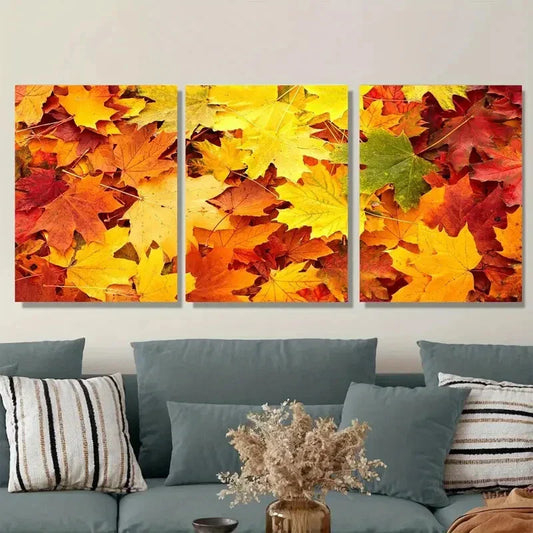 3pcs Autumn Leaves Triptych Vibrant Fall Colors Metal Print Ready to Hang Art