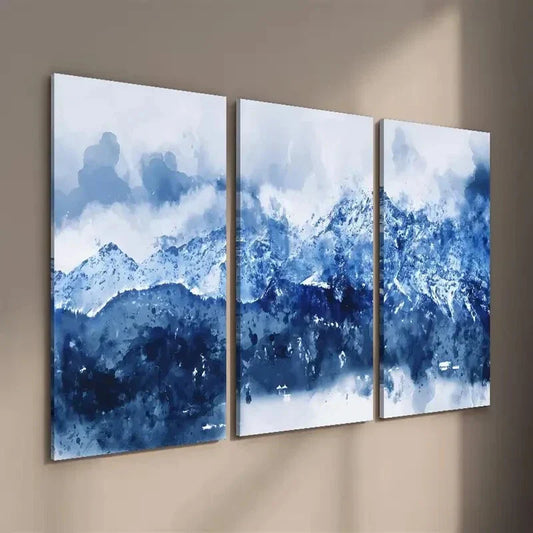 3pcs Abstract Blue White Navy Blue Mountains Wall Art Set Canvas Framed 40x60cm - High Quality Print 100% Australian Made Wall Canvas Ready to Hang