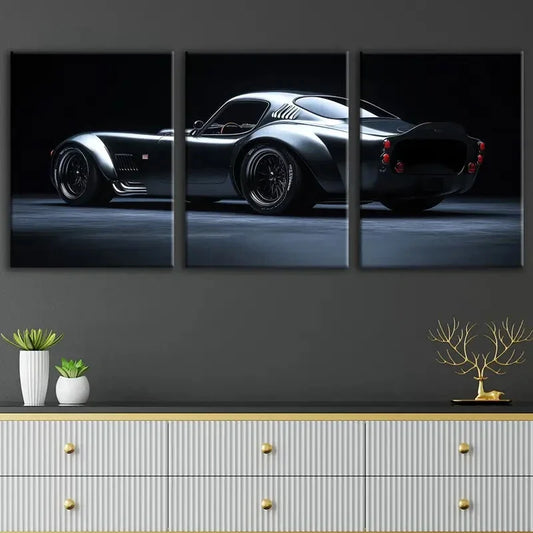 3pcs Vintage Black Cool Sports Cars Gray & Red Wall Art Set Canvas Framed 40x60cm - High Quality Print 100% Australian Made Wall Canvas Ready to Hang