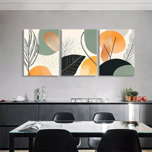 3pcs Abstract Botanical Geometric Shapes Perfect Wall Art Set Canvas Framed 40x60cm - High Quality Print 100% Australian Made Wall Canvas Ready to Hang