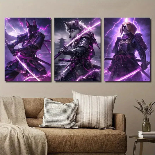 3pcs Siberian Husky & Beagle Abstract Animal Metal Print Ready to Hang Art