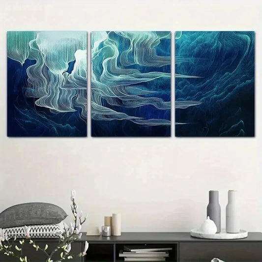 3pcs Abstract Blue & White Ocean Wave Wall Art Set Canvas Framed 40x60cm - High Quality Print 100% Australian Made Wall Canvas Ready to Hang