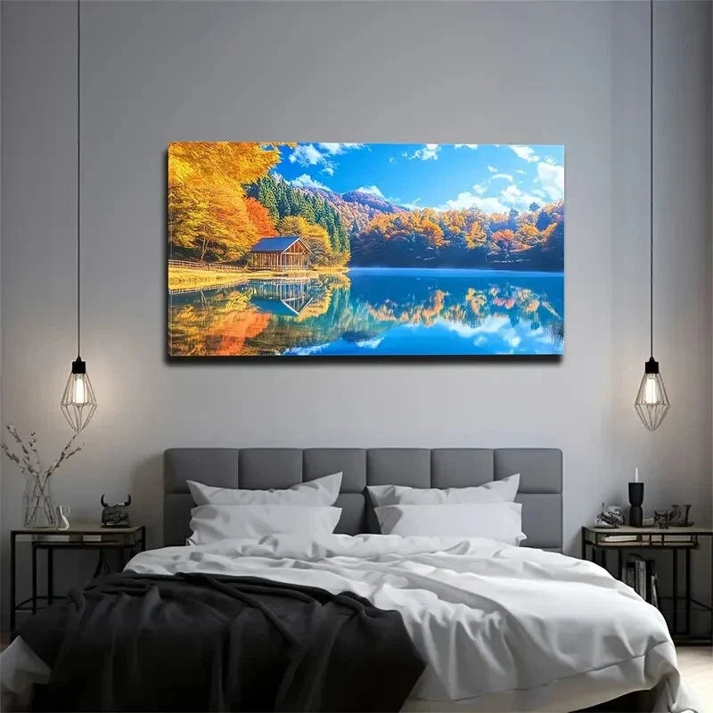 Clear Sky Calm Lake Reflecting Wall Art Canvas Office Home Room Framed 120x60cm