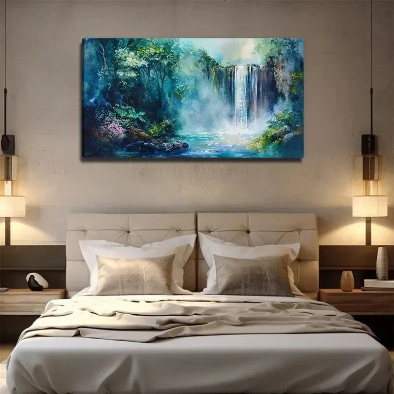 Waterfall Quiet Forest Perfect Wall Art Canvas Office Home Room Framed 80x45cm