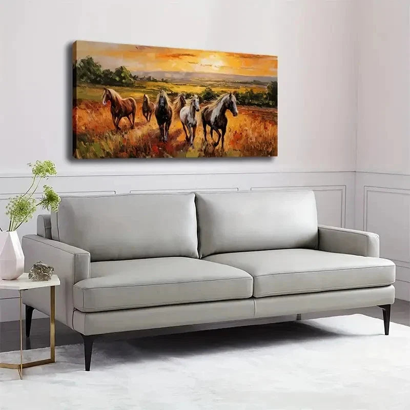 A Group Of Wild Horses Wall Art Canvas Office Home Room Framed 120x60cm