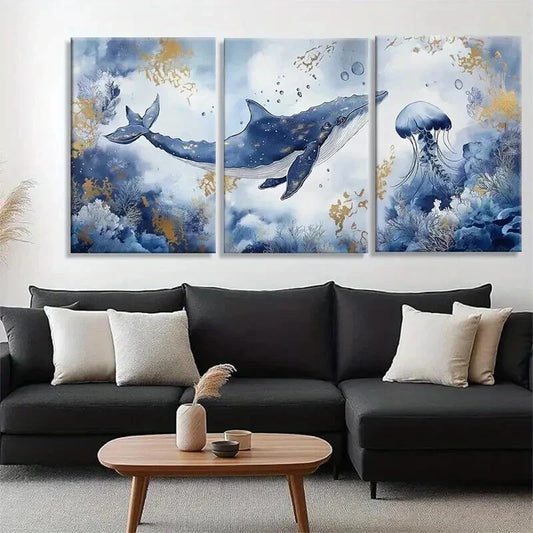 3pcs Mystical Ocean Life Coastal Perfect Wall Art Set Canvas Framed 40x60cm - High Quality Print 100% Australian Made Wall Canvas Ready to Hang