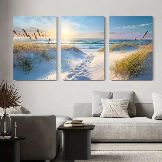 3pcs Ocean Waves and Sandy Path Metal Print Ready to Hang Art
