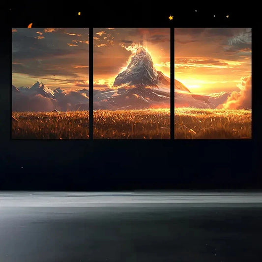 3pcs Xuefeng Mountain Sunset Scenery Metal Print Ready to Hang Art