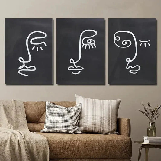3pcs Abstract Black And White Line Human Face Metal Print Ready to Hang Art