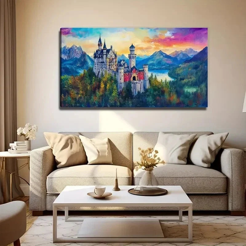 Beautiful Castle Space Wall Art Canvas Office Home Room Framed 80x45cm