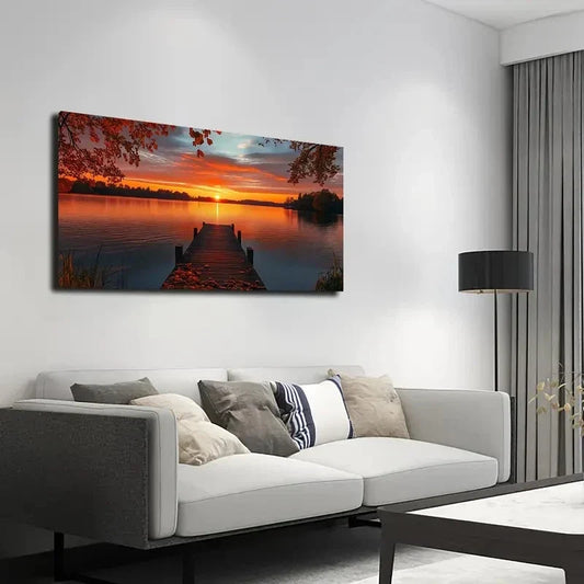 Serene Sunset Landscape Wall Art canvas office home room framed 120x60cm