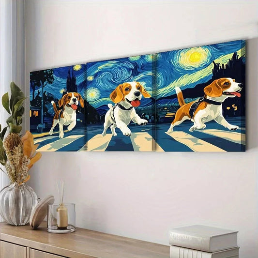 3pcs Beagle Dogs Crossing The Street Wall Art Set Canvas Framed 40x60cm - High Quality Print 100% Australian Made Wall Canvas Ready to Hang