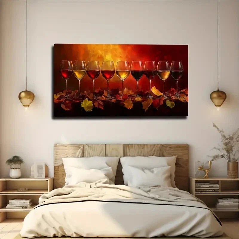 Vibrant Autumn Leaves & Wine Wall Art Canvas Office Home Room Framed 120x60cm
