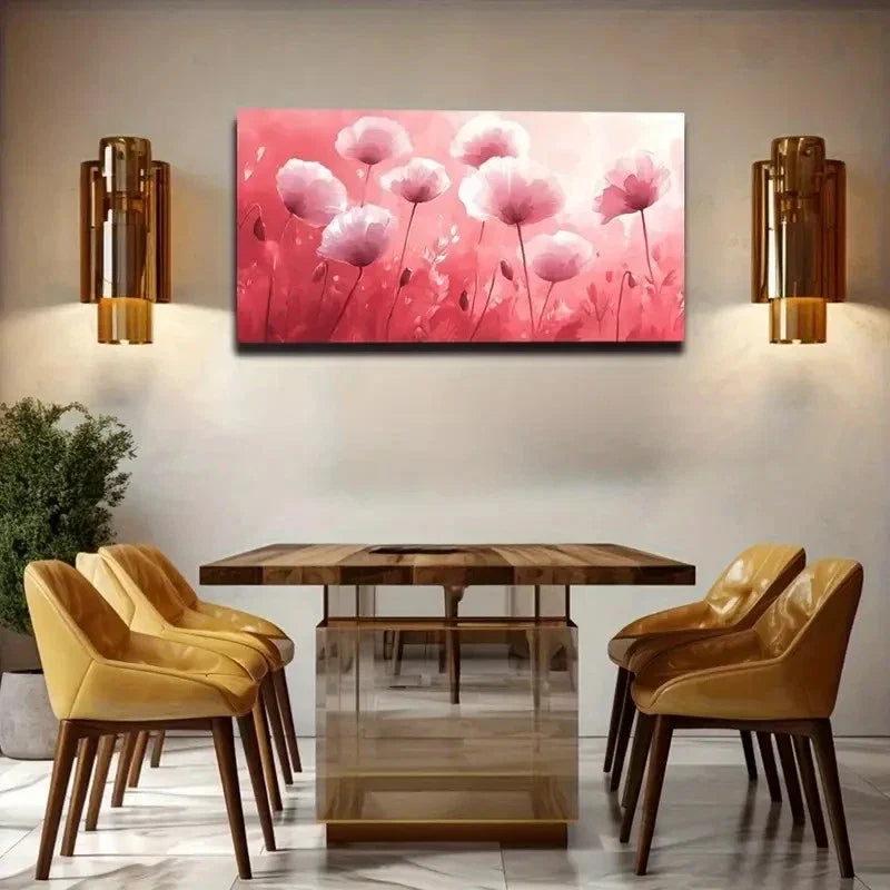 Pink And White Floral Design Wall Art Canvas Office Home Room Framed 120x60cm