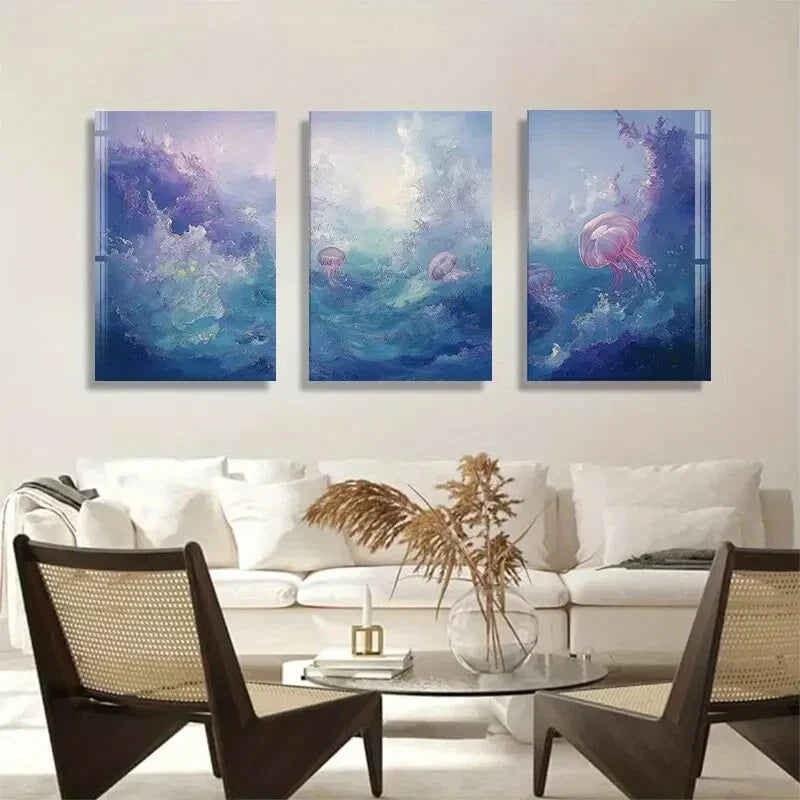 3pcs Underwater Jellyfish Vibrant Ocean Perfect Wall Art Set Canvas Framed 40x60cm - High Quality Print 100% Australian Made Wall Canvas Ready to Hang