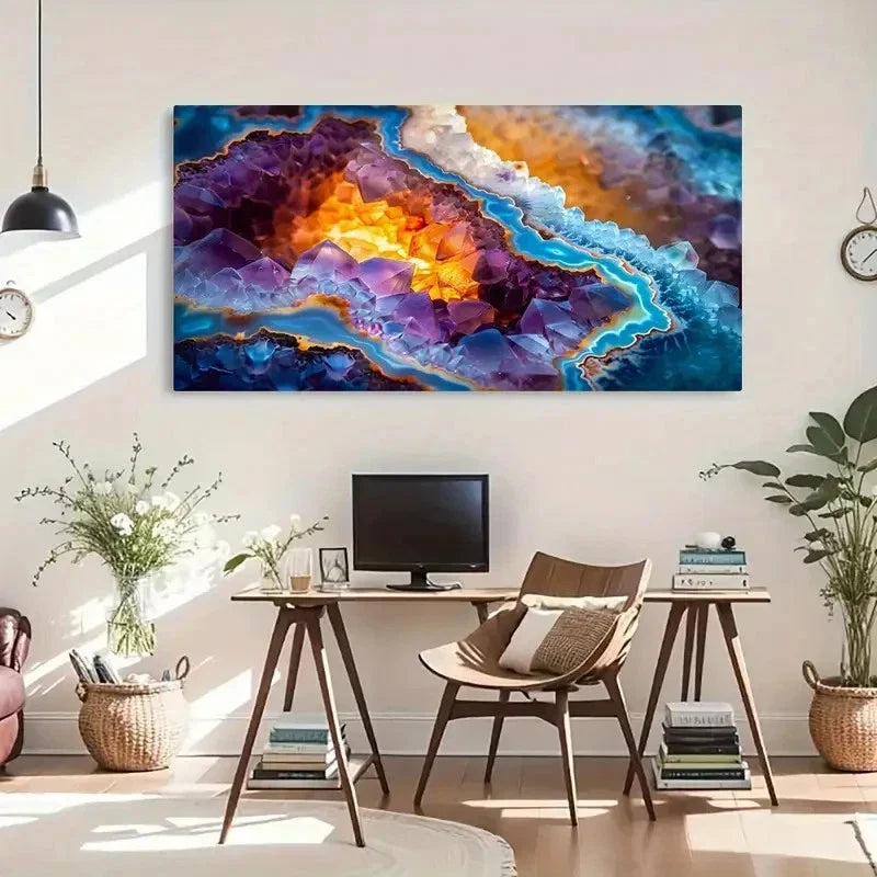 Stunning Crystal Stone Purple Wall Art Canvas Office Home Room Framed 120x60cm
