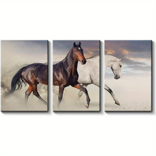 3pcs Beautiful Horse Brown & White Metal Print Ready to Hang Art
