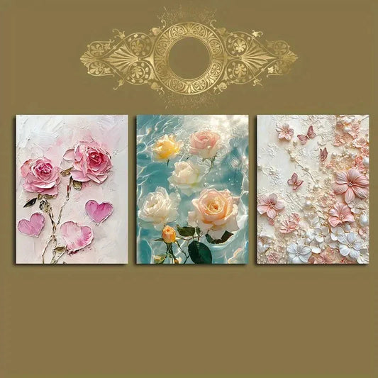 3pcs Vibrant Floral Colourful Roses Metal Print Ready to Hang Art