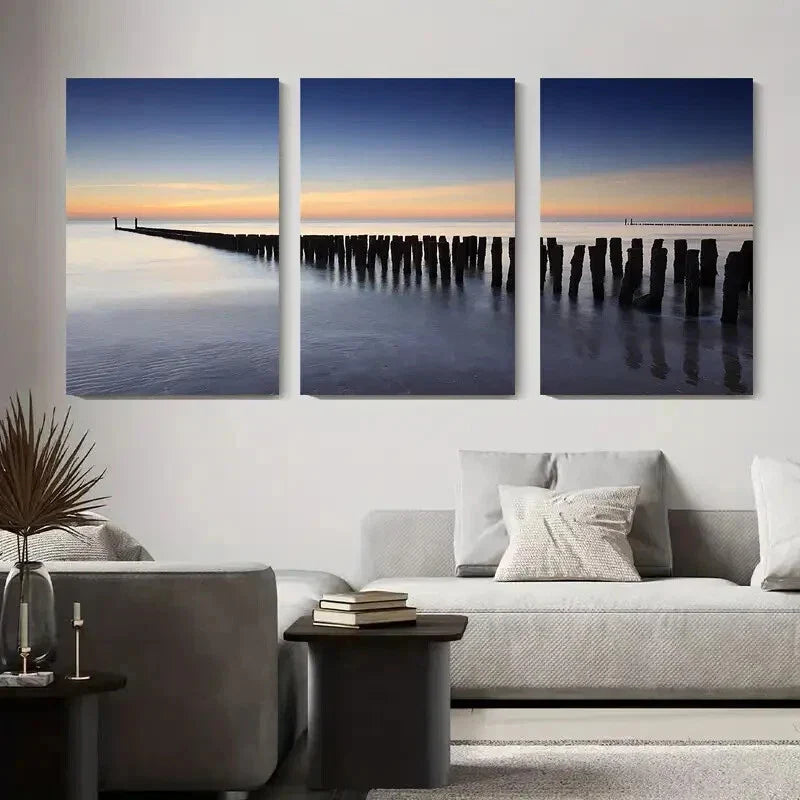 3pcs Coastal Ocean Landscape, Serene Seaside Metal Print Ready to Hang Art
