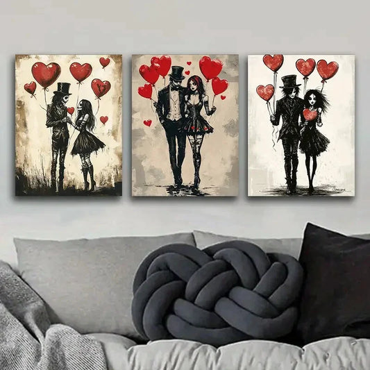 3pcs Gothic Zombie Couples Theme Waterproof Wall Art Set Canvas Framed 40x60cm - High Quality Print 100% Australian Made Wall Canvas Ready to Hang