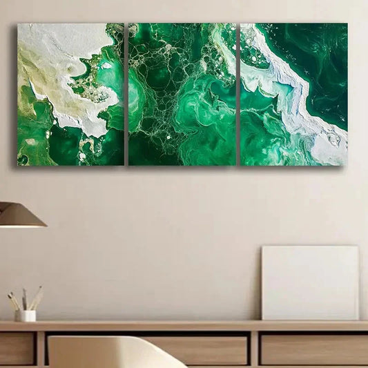 3pcs Abstract Green and White Design Perfect Wall Art Set Canvas Framed 40x60cm - High Quality Print 100% Australian Made Wall Canvas Ready to Hang